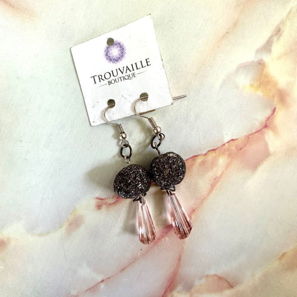 Trouvaille Boutique pink and silver ball drop earrings